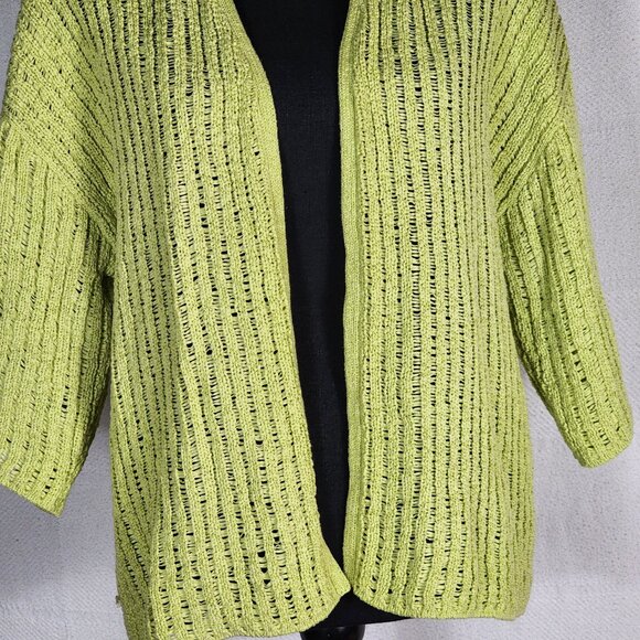 Chico's Lime Open Cotton Poly Open Weave 3/4 Sleeve Sweater Chico Sz 3 US XL 16 - Picture 4 of 16